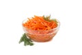 Bowl with tasty carrot salad isolated on background Royalty Free Stock Photo