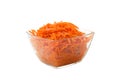Bowl with tasty carrot salad isolated on background Royalty Free Stock Photo