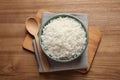 Bowl of tasty cooked rice served on table Royalty Free Stock Photo