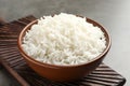 Bowl of tasty cooked white rice on table Royalty Free Stock Photo