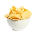 Bowl of tasty crispy potato chips Royalty Free Stock Photo