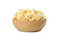 Bowl with tasty popcorn isolated on background Royalty Free Stock Photo