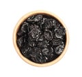 Bowl of tasty prunes on white background, top view Royalty Free Stock Photo