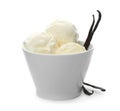 Bowl with tasty vanilla ice cream and pods Royalty Free Stock Photo