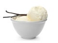 Bowl with tasty vanilla ice cream and pods Royalty Free Stock Photo