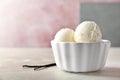 Bowl with tasty vanilla ice cream Royalty Free Stock Photo