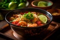 A bowl of Thailand noodle soup, Guay Teow soup. Generative AI Royalty Free Stock Photo
