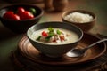 Tom Kha Gai chicken Thai coconut soup is a spicy and sour hot soup with coconut milk and rice Thailand food generative Ai