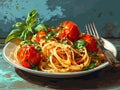 A Bowl Of Tomato Pasta With Good Color, A Plate Of Pasta And Tomatoes