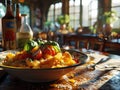 A Bowl Of Tomato Pasta With Good Color, A Bowl Of Pasta With Tomatoes And Basil On A Table