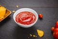 Bowl of tomato sauce or ketchup, closeup Royalty Free Stock Photo