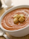 Bowl of Tomato Soup with Croutons Royalty Free Stock Photo