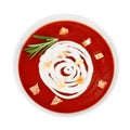Bowl of tomato soup with croutons close-up isolated on a white. Royalty Free Stock Photo