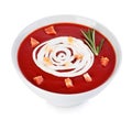 Bowl of tomato soup with croutons close-up isolated on a white. Royalty Free Stock Photo