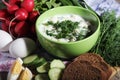 A bowl with traditinal Russian cuisine soup okroshka Royalty Free Stock Photo