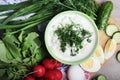 A bowl with traditinal Russian cuisine soup okroshka Royalty Free Stock Photo