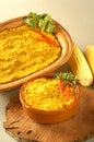 Bowl of traditional Chilean Pastel de Choclo (corn pie) the corn-basil Royalty Free Stock Photo