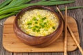 Bowl of traditional chinese yellow drop egg soup Royalty Free Stock Photo