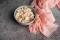 Bowl of traditional Russian salad called Olivie, Russian New Year or Christmas salad Royalty Free Stock Photo