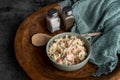 Bowl of traditional Russian salad called Olivie, Russian New Year or Christmas salad Royalty Free Stock Photo