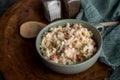 Bowl of traditional Russian salad called Olivie, Russian New Year or Christmas salad Royalty Free Stock Photo