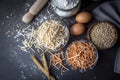 Bowl of traditional Turkish noodle raw eriste with eggs