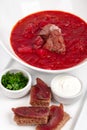 Bowl of Ukrainian traditional Borscht soup isolated on white Royalty Free Stock Photo