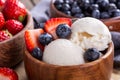 Bowl of Vanilla Ice Cream With Blueberries and Strawberries Royalty Free Stock Photo