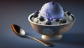 A Bowl Of Vanilla Ice Cream With A Spoonful Of Blueberry Jelly On Top. Generative AI Royalty Free Stock Photo