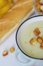 Bowl of vegetable soup. Cauliflower soup puree with croutons. Royalty Free Stock Photo