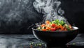 Bowl of vegetables is steaming on a table. Royalty Free Stock Photo