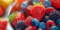 bowl of vibrant berries, showcasing the assorted colors and textures of the fresh fruit. Generative AI Royalty Free Stock Photo