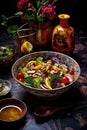 bowl of vibrant mixed salad with dressing