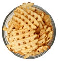 Bowl of Waffle Fries Over White