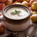 Bowl of warm creamy potato soup