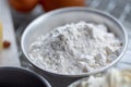 bowl of wheat flour to prepare the cake