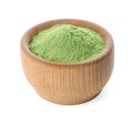 Bowl with wheat grass powder on white Royalty Free Stock Photo