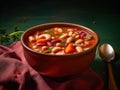 Bowl of white bean and vegetable soup with a spoon Royalty Free Stock Photo