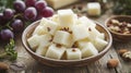 A Bowl of White Cheese Cubes with Pecan Pieces Royalty Free Stock Photo