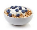 Bowl of Whole Grain Cheerios Cereal with blueberries and yogurt