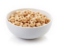 Bowl of Whole Grain Cheerios Cereal isolated on white Royalty Free Stock Photo