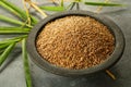 Bowl of wild bamboo rice .