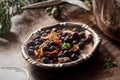 Bowl of Wild Game Meat Rub on Wooden Table