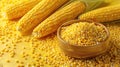 A bowl of yellow corn kernels is on a yellow background Royalty Free Stock Photo