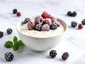 bowl with yogurt decorated with frozen berries Royalty Free Stock Photo