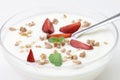 bowl yogurt with strawberry isolate on white