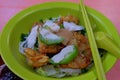 A bowl of Yong Tau Foo - a Chinese dish consisting of tofu and stuffed vegetables filled with fish paste