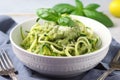 bowl of zucchini noodles, topped with creamy pesto sauce Royalty Free Stock Photo