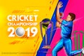 Bowler bowling in game of cricket championship sports 2019 Royalty Free Stock Photo