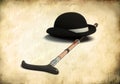 Bowler cap and cane Royalty Free Stock Photo